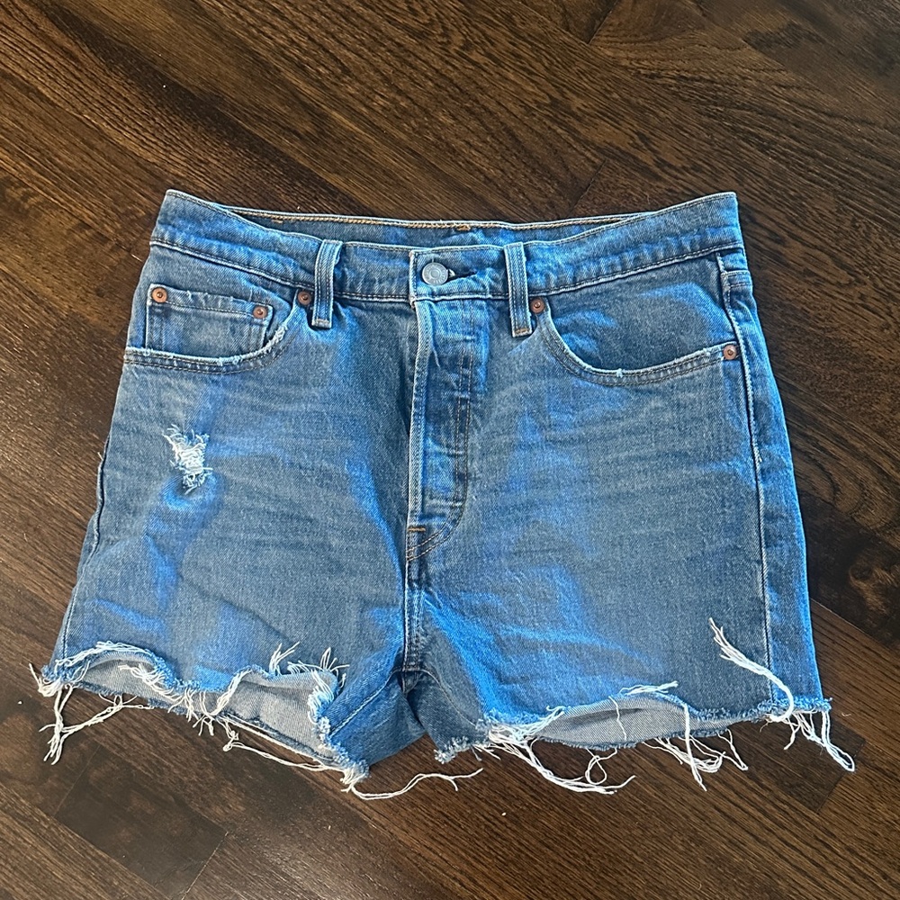 Levi's Blue Frayed Hem Jean Shorts
